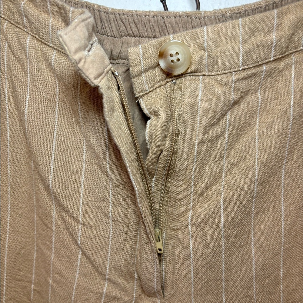 Skies Are Blue Small Tan Linen Cropped High Rise Pin Striped Pants‎ 73976 Latte - Picture 5 of 11